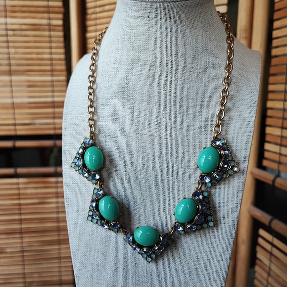 Stella and Dot Rory Jade Jadeite Cabachon Tanzanite Opaline Rhinestone Necklace - Picture 3 of 12